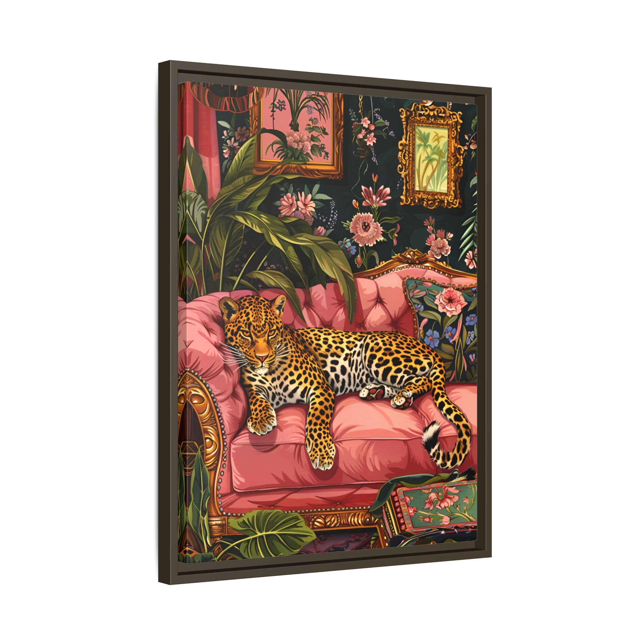 Framed Canvas - Leopard Lounge in Bloom