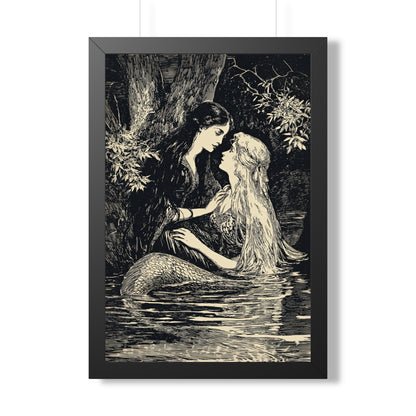 Framed Paper Print - Mermaid Fairy Midnight Kiss