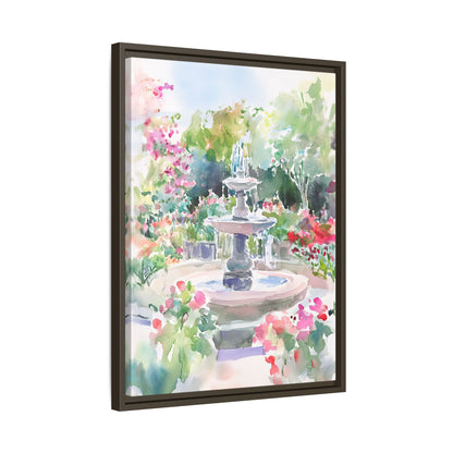 Framed Canvas - Charleston Garden Fountain View
