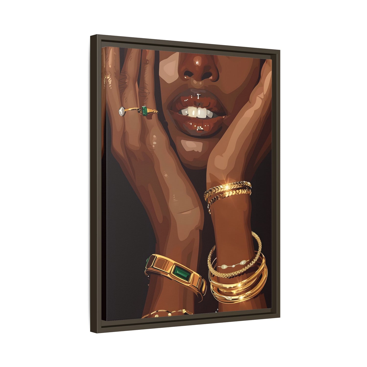 Framed Canvas - Golden Emerald Beauty Portrait