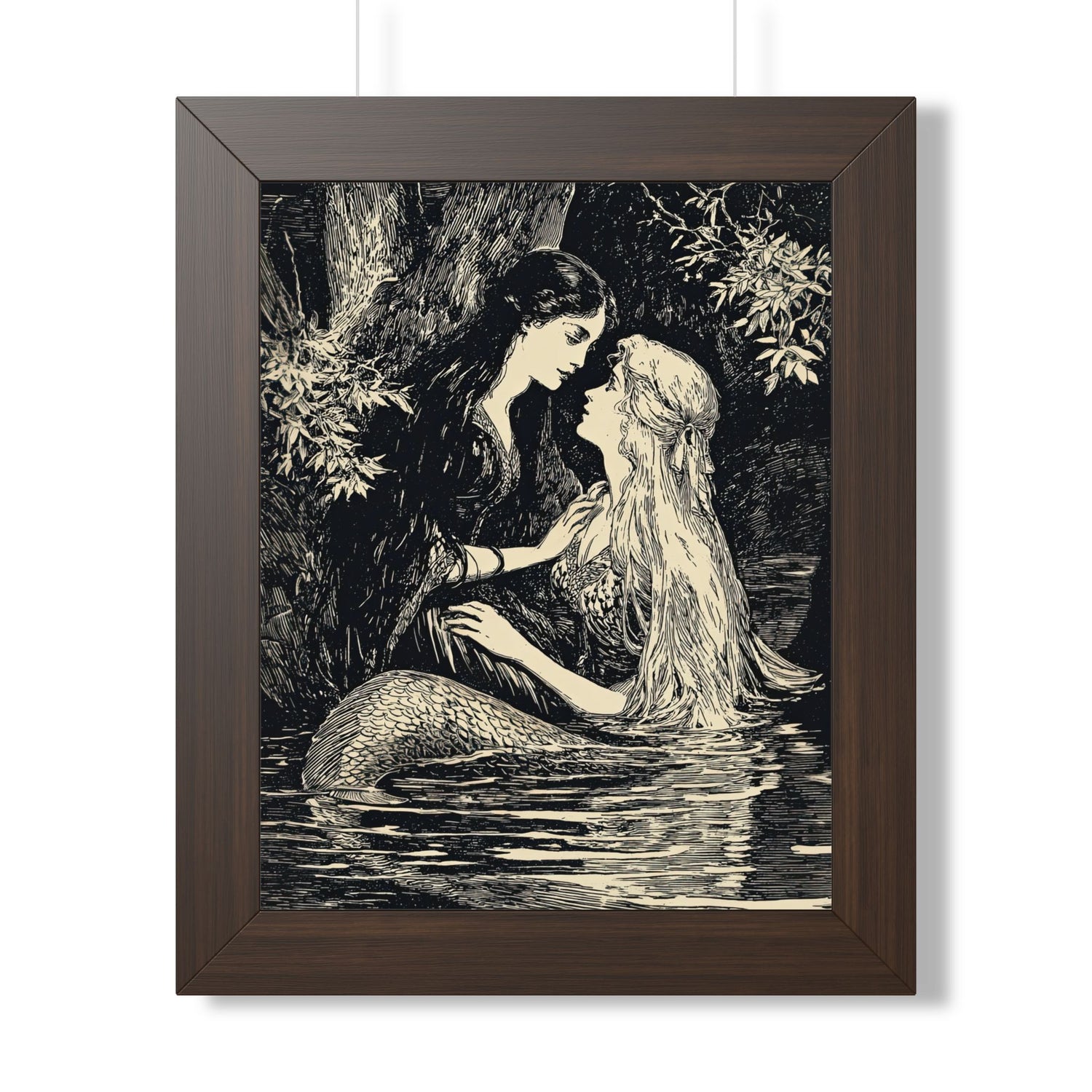 Framed Paper Print - Mermaid Fairy Midnight Kiss