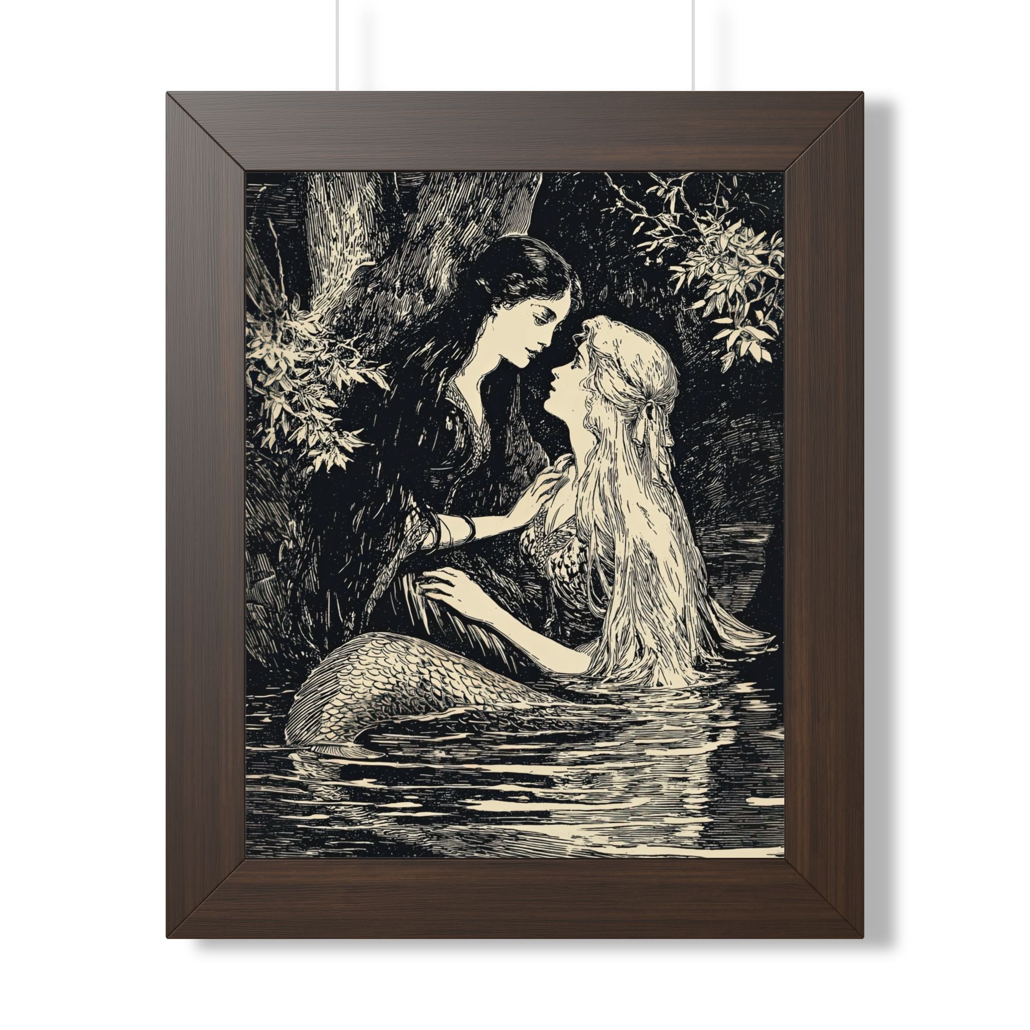 Framed Paper Print - Mermaid Fairy Midnight Kiss