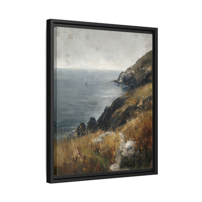 Framed Canvas - Cliffside Sailboat Seascape