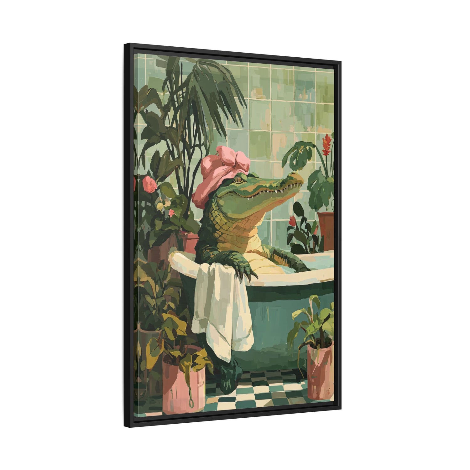 Framed Canvas - Bathtub Alligator Spa Day
