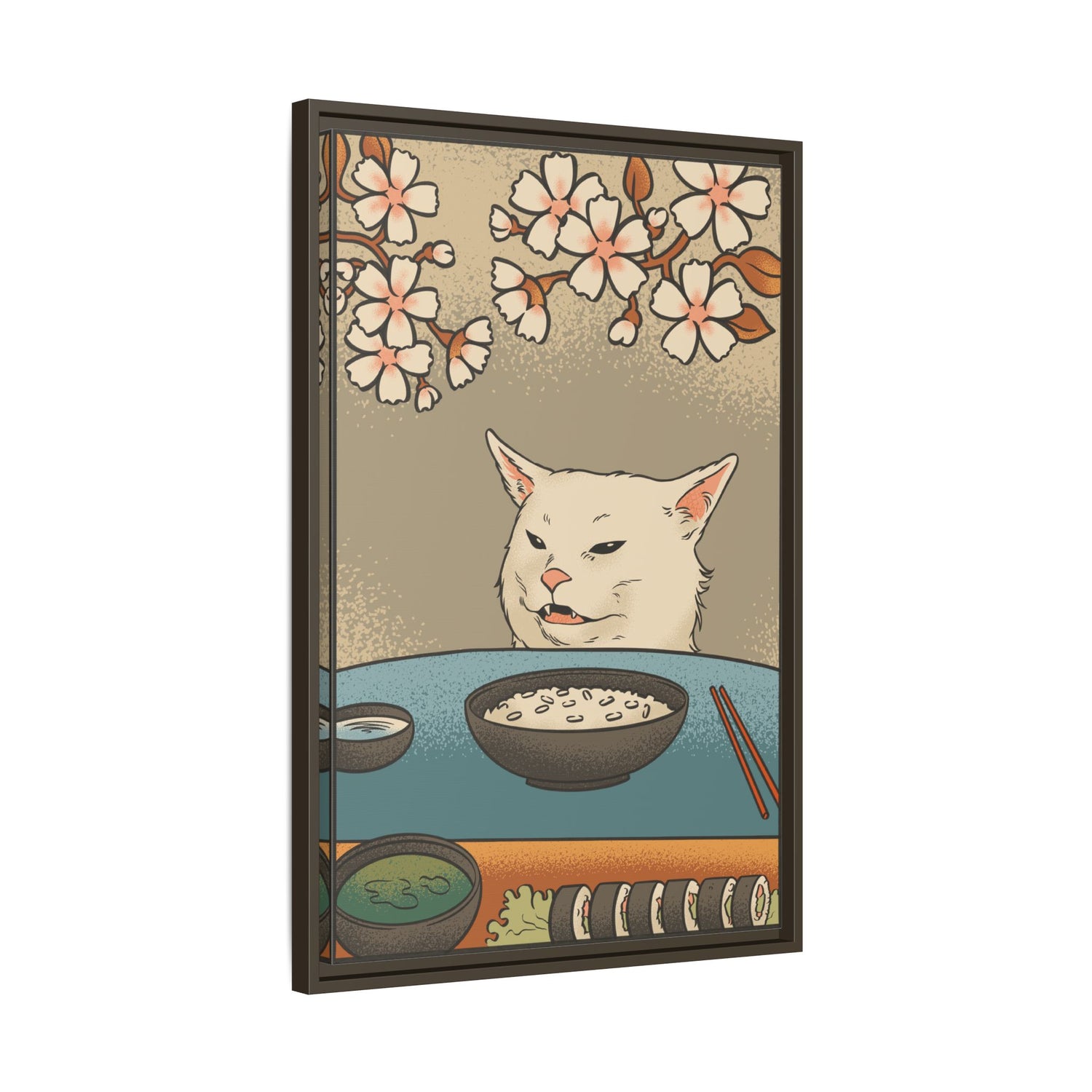 Framed Canvas - Unimpressed Cat Meme Ukiyo-e