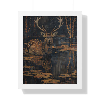 Framed Paper Print - Twilight Stag Reflection