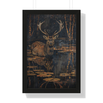 Framed Paper Print - Twilight Stag Reflection