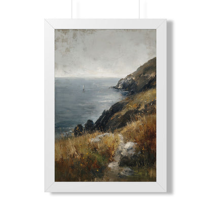 Framed Paper Print - Cliffside Sailboat Seascape