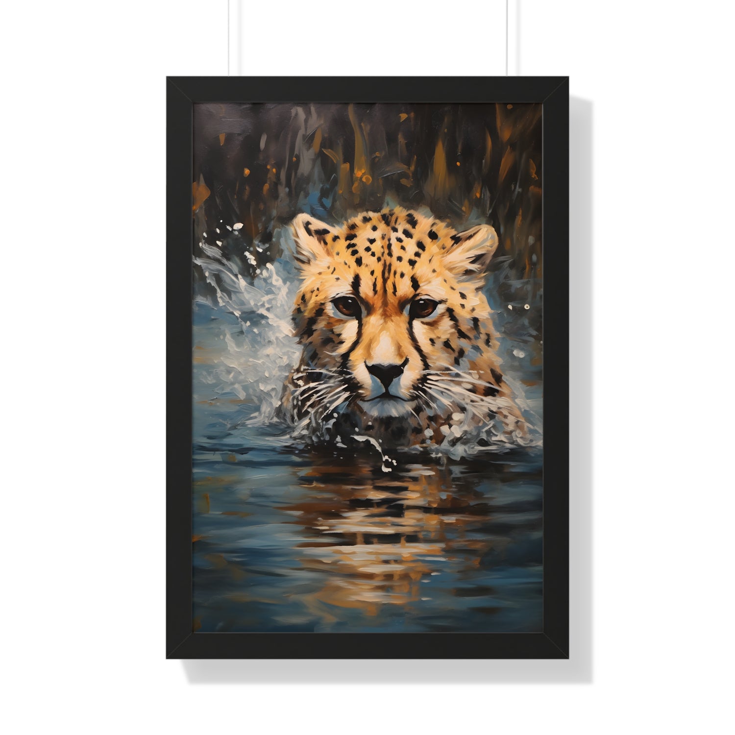 Framed Paper Print - Aqua Sprinting Cheetah