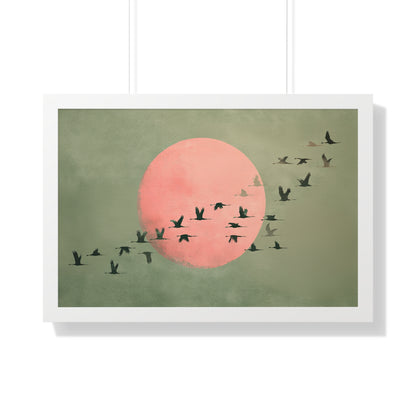 Framed Paper Print - Blush Moon Bird Migration