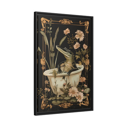 Framed Canvas - Crocodile in Bloom Bath Bliss