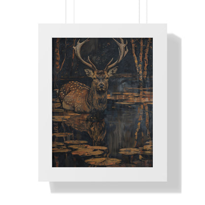 Framed Paper Print - Twilight Stag Reflection