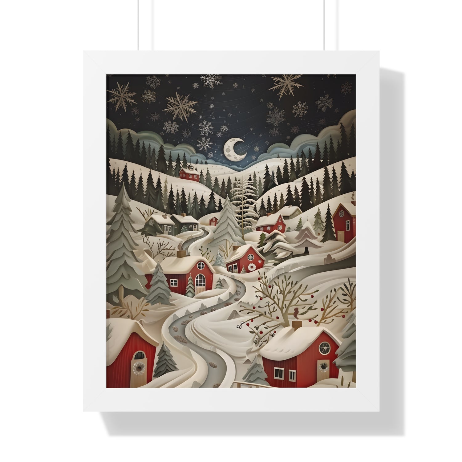 Framed Paper Print - Silent Snowfall Village