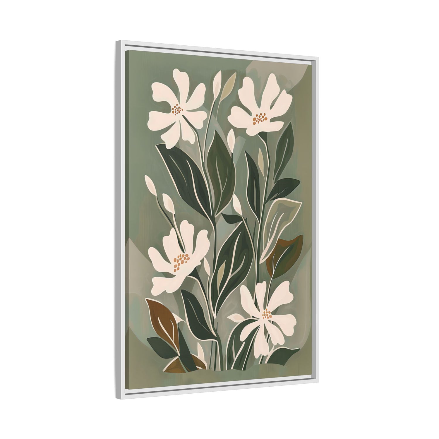 Framed Canvas - Cream Blooms on Sage Leaves