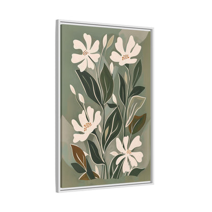 Framed Canvas - Cream Blooms on Sage Leaves