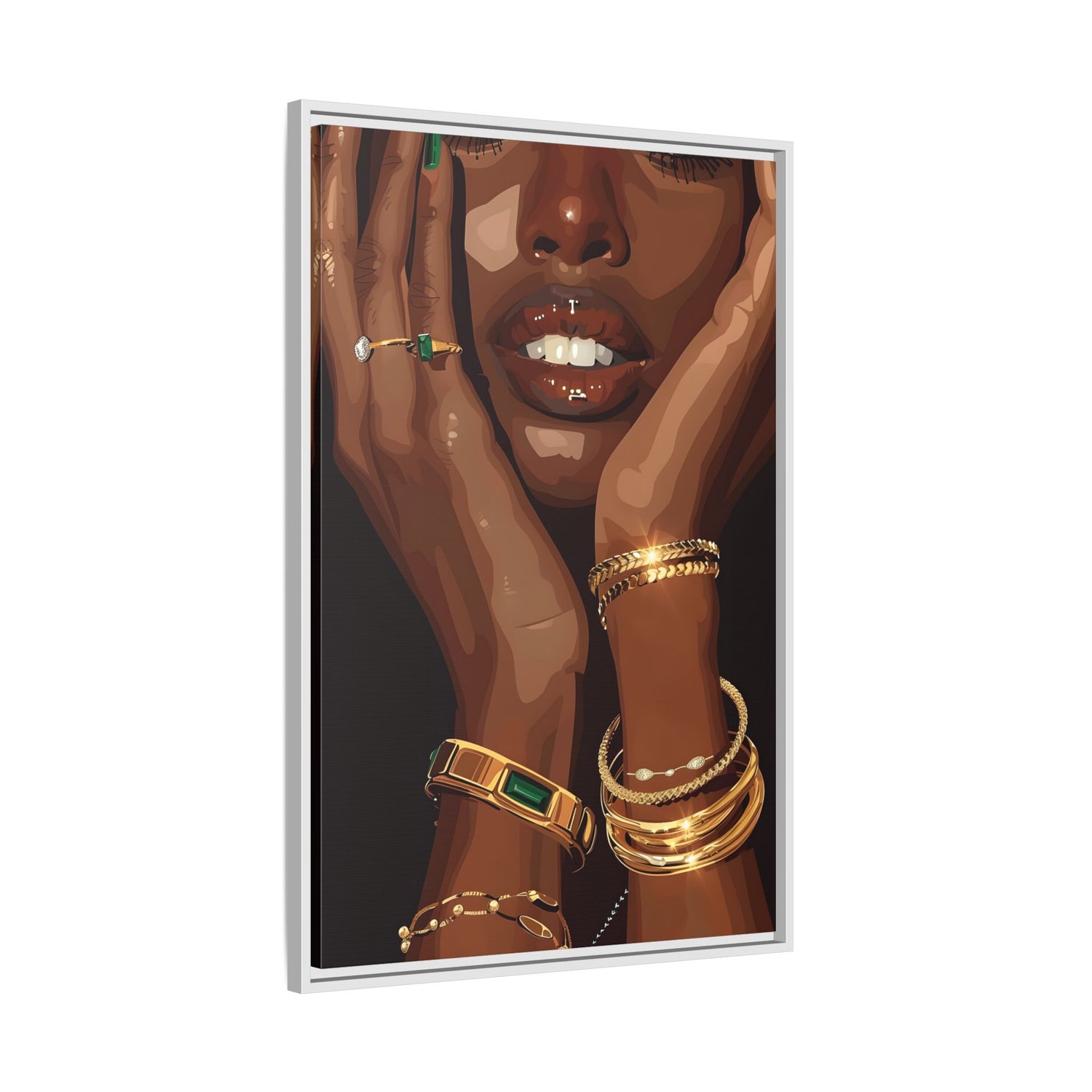 Framed Canvas - Golden Emerald Beauty Portrait