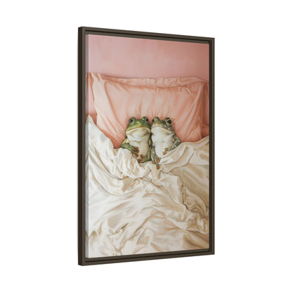 Framed Canvas - Cozy Frogs Romantic Bliss