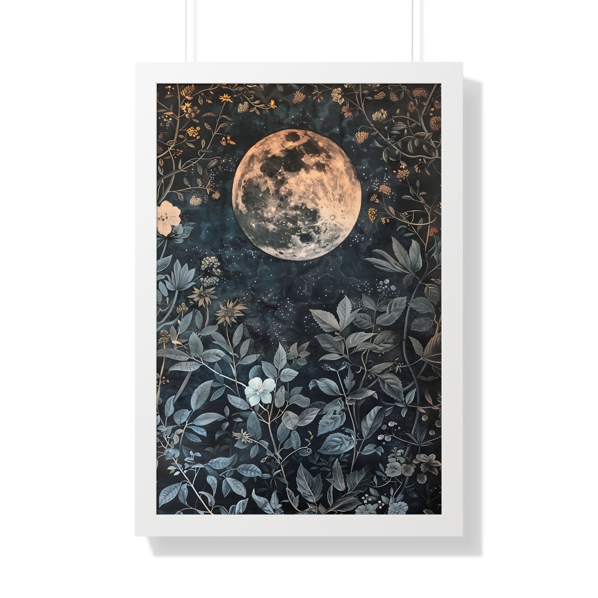 Framed Paper Print - Midnight Moonlit Garden