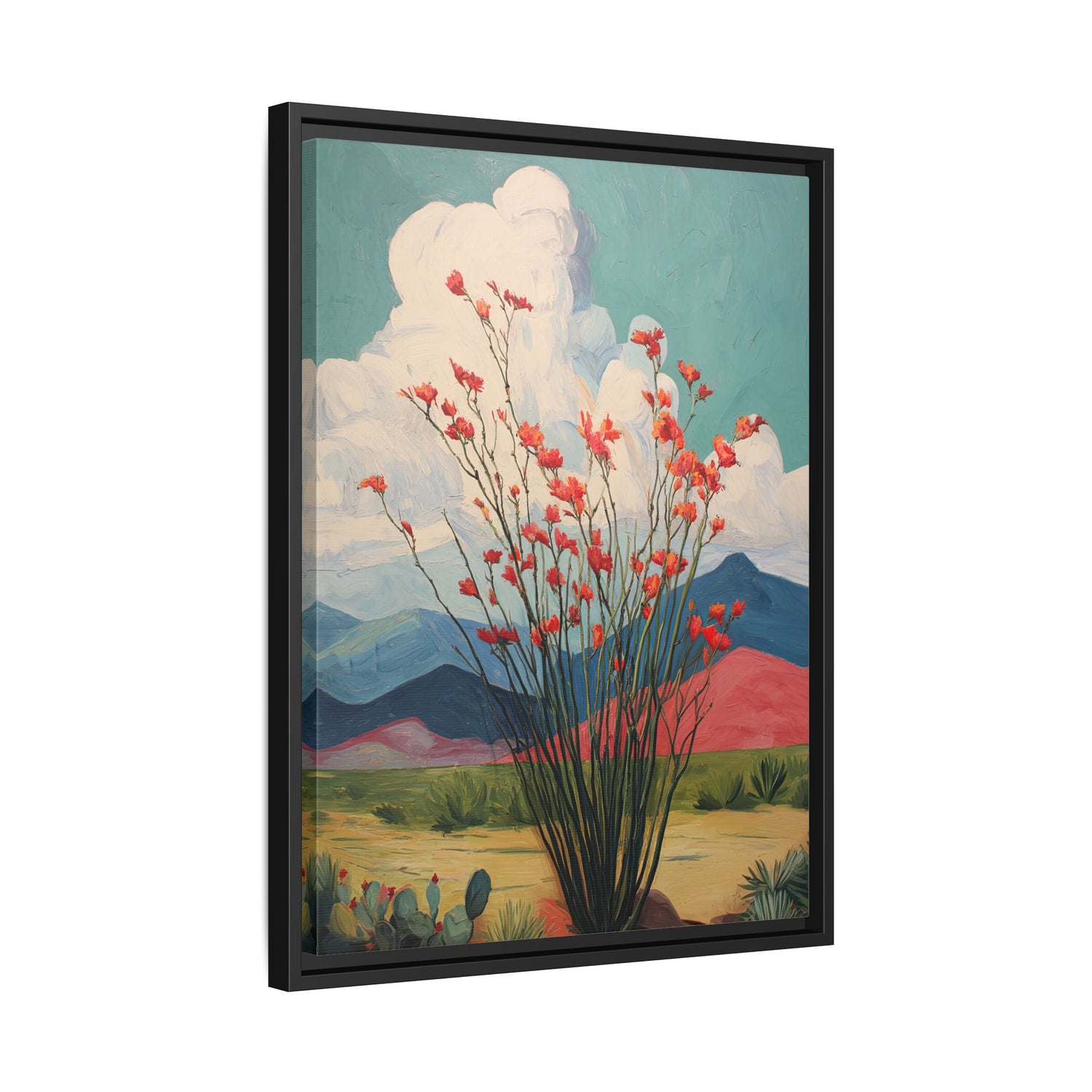 Framed Canvas - Ocotillo Cactus Desert Bloom