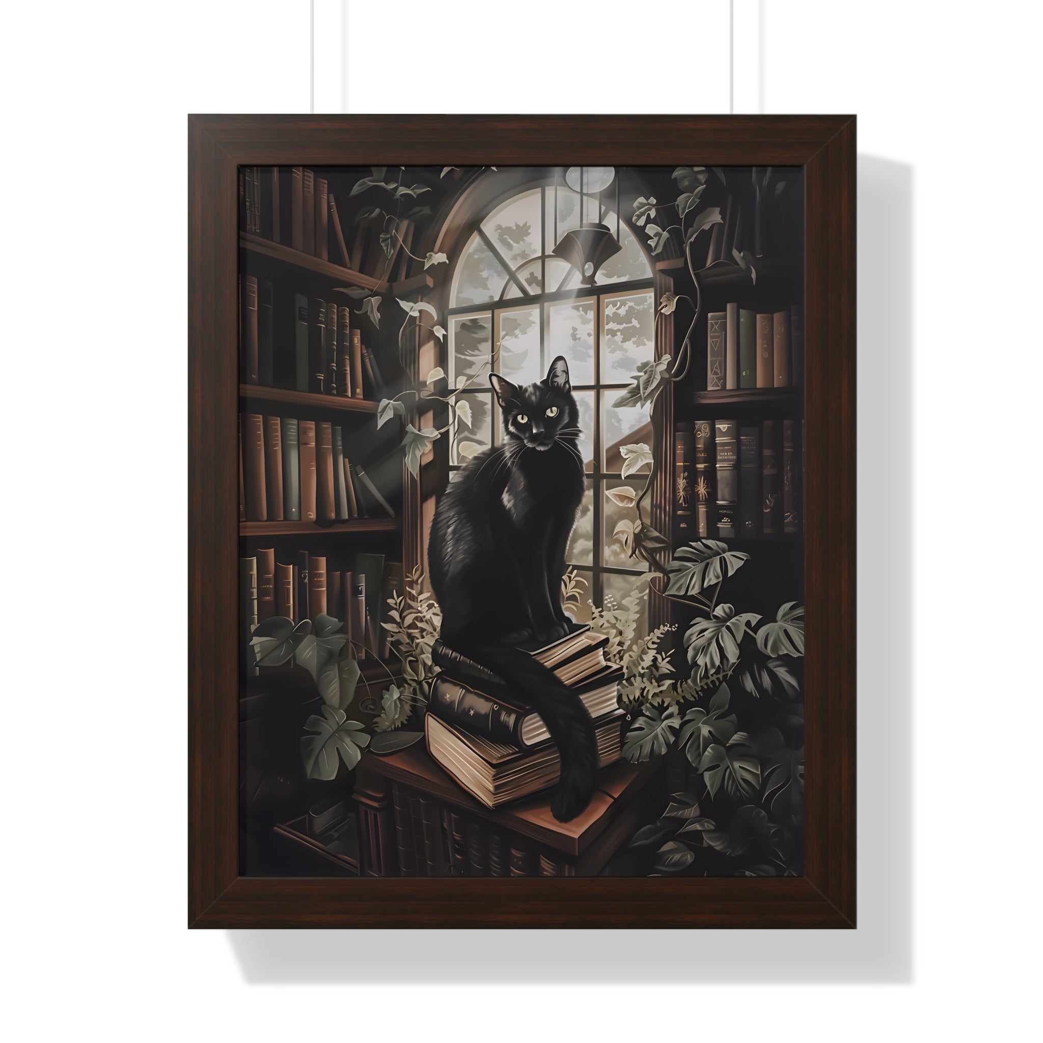 Framed Paper Print - Book Hoarder Feline Gaze