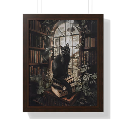Framed Paper Print - Book Hoarder Feline Gaze