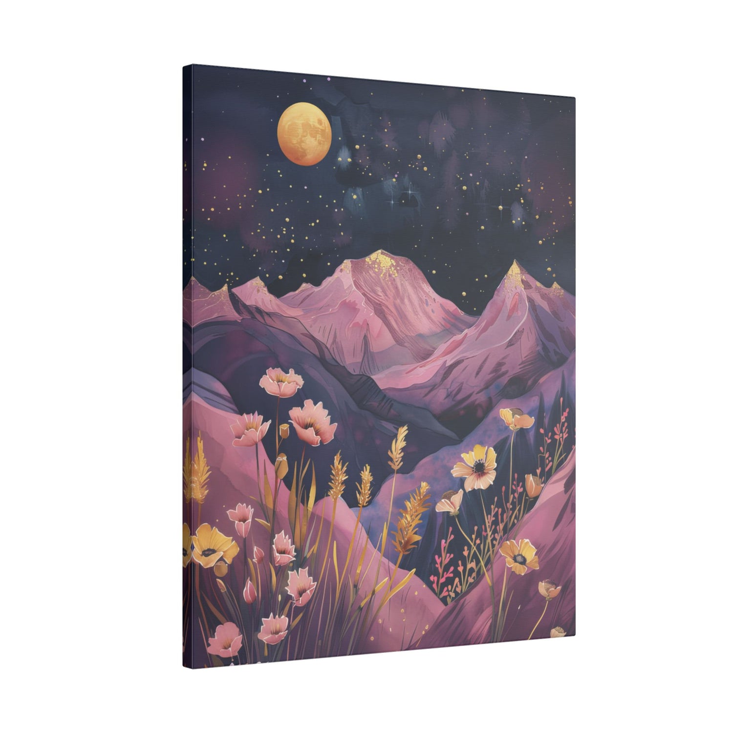 .75" Matte Canvas - Golden Moon Over Lavender Peaks