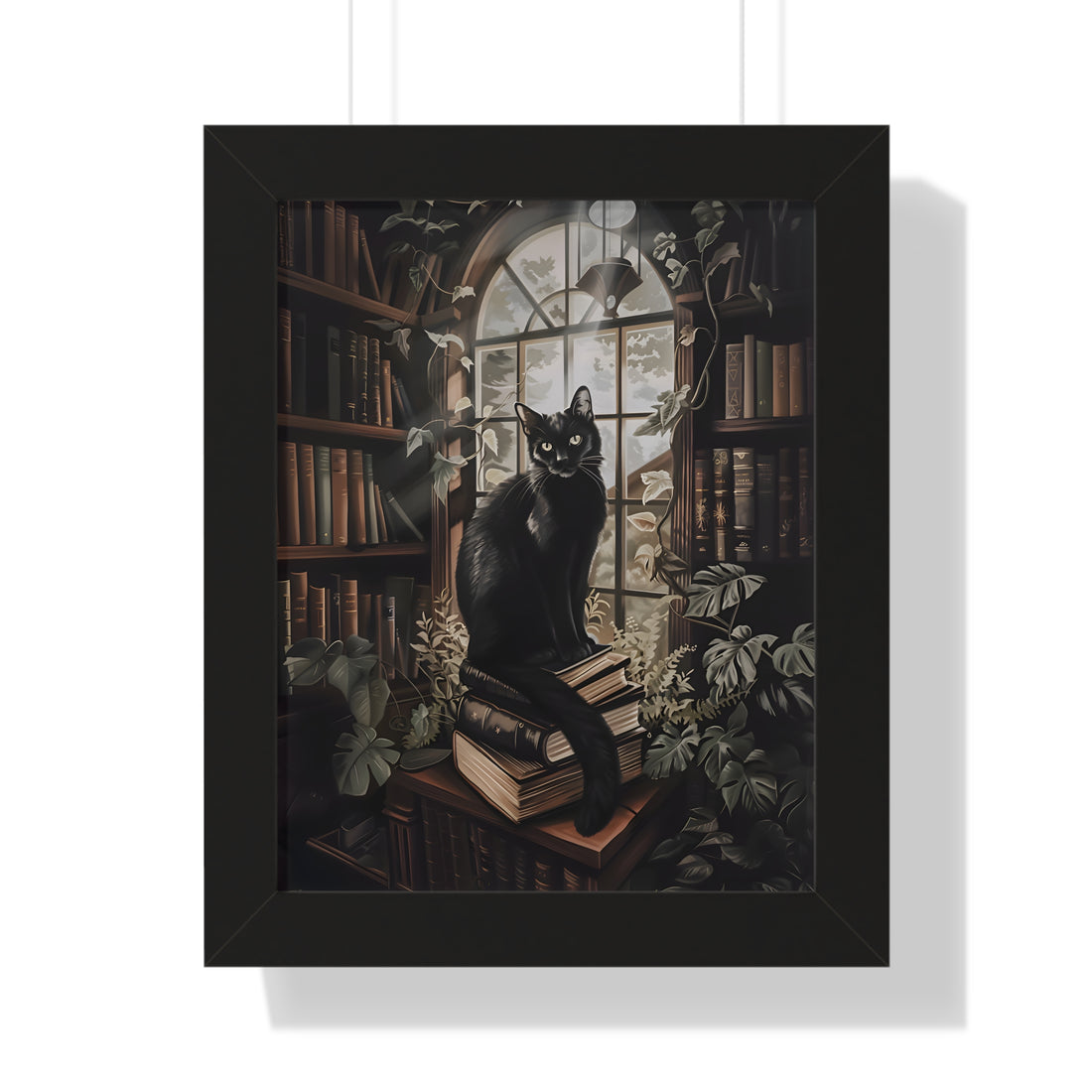 Framed Paper Print - Book Hoarder Feline Gaze