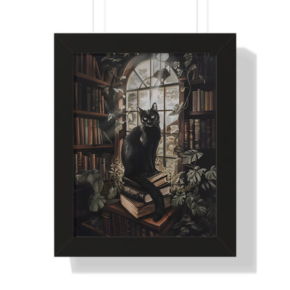 Framed Paper Print - Book Hoarder Feline Gaze