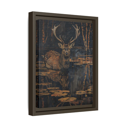 Framed Canvas - Twilight Stag Reflection