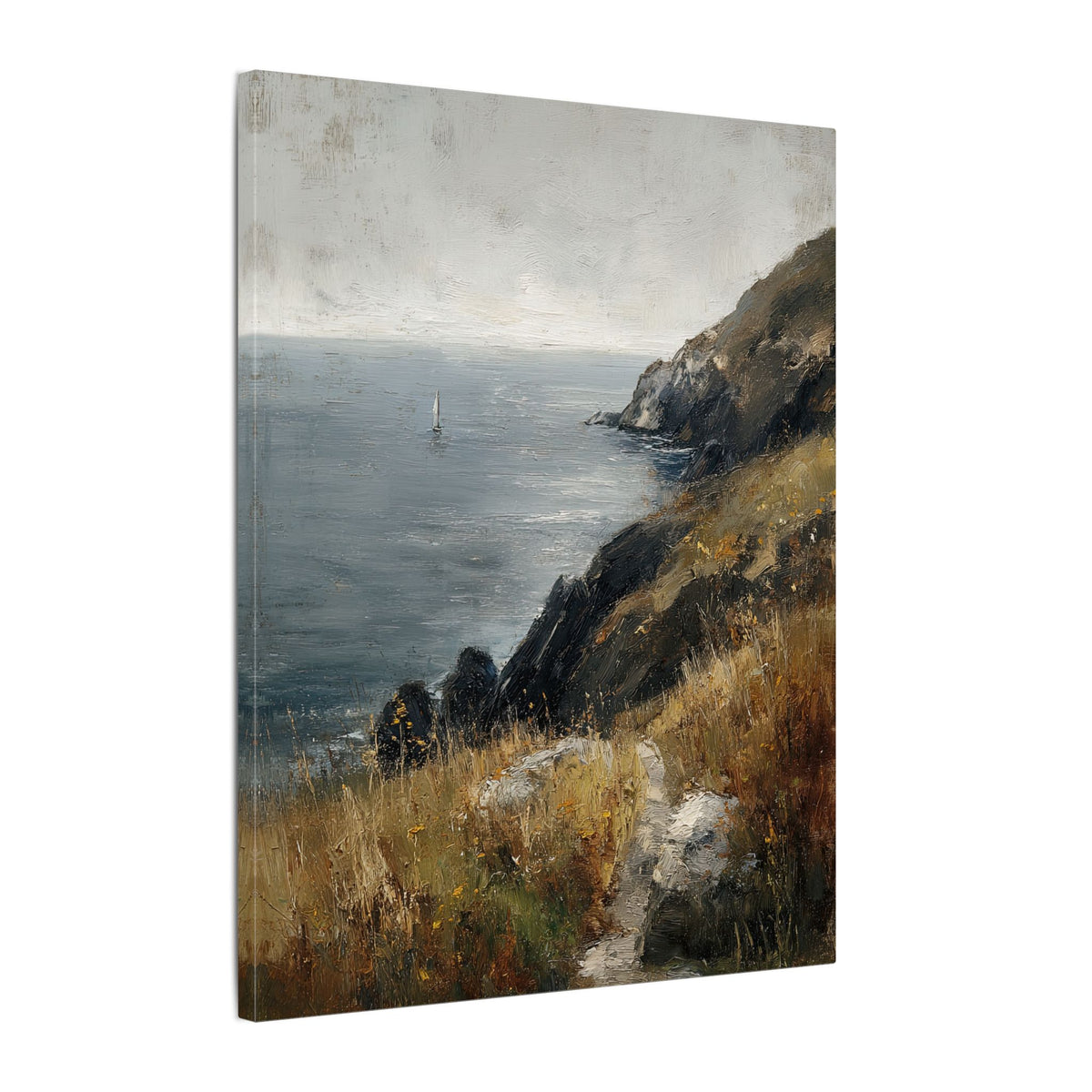 .75" Matte Canvas - Cliffside Sailboat Seascape