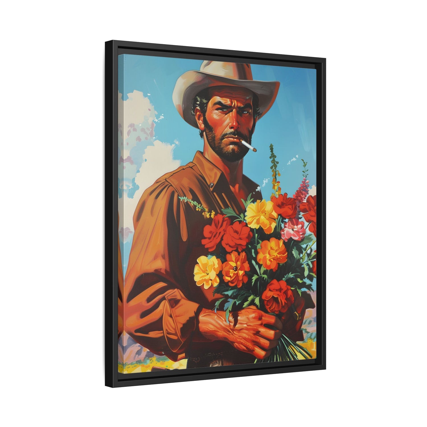 Framed Canvas - Rugged Blooms Cowboy