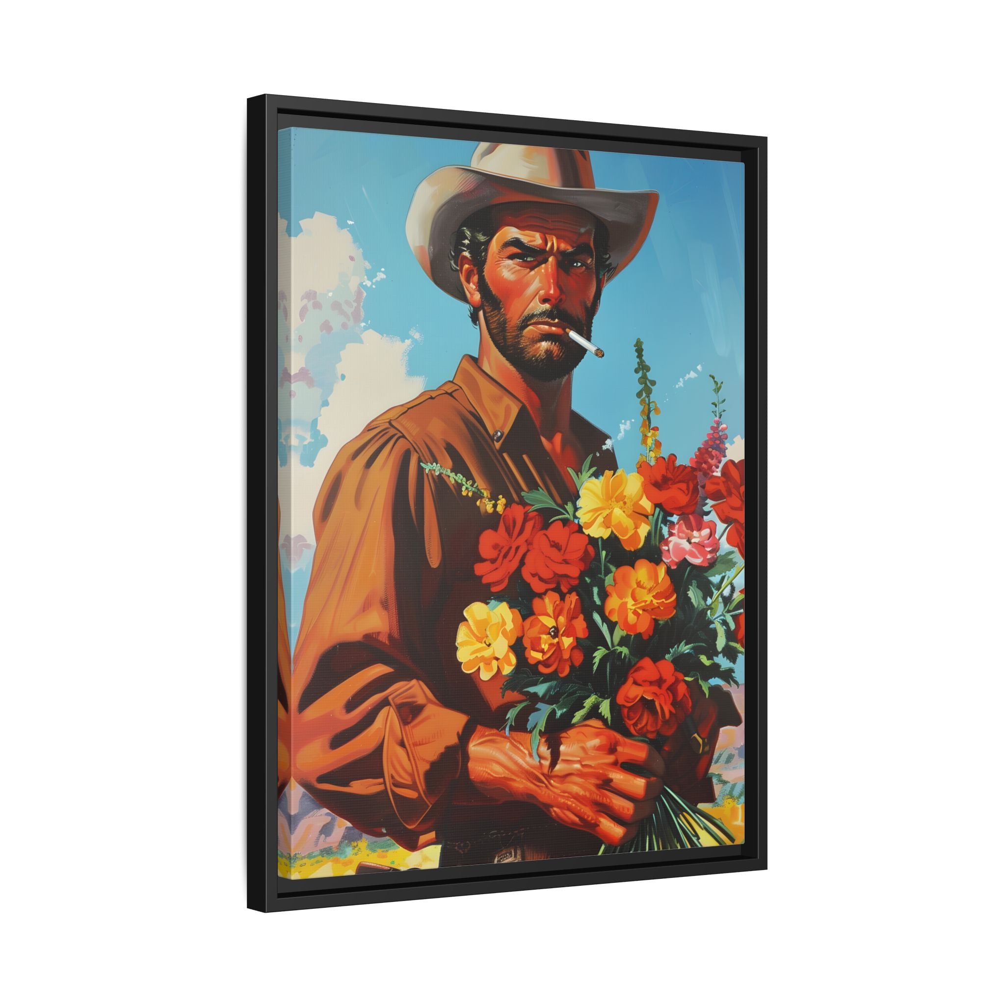 Framed Canvas - Rugged Blooms Cowboy