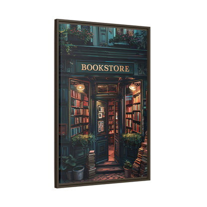 Framed Canvas - Midnight Bookstore Glow