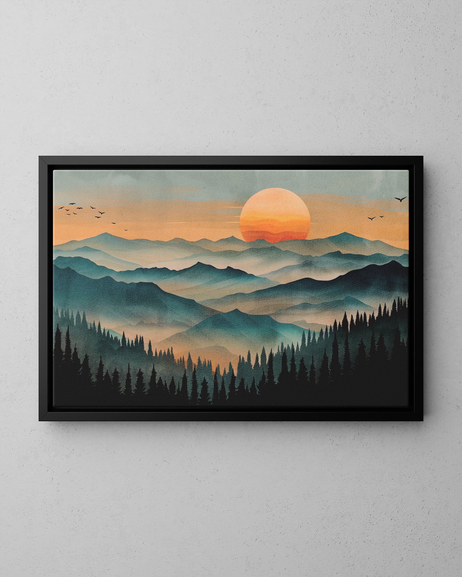 Framed Canvas - Sunset Serenity Mountain Range