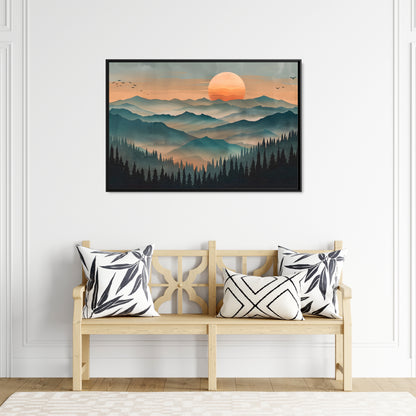 Framed Canvas - Sunset Serenity Mountain Range
