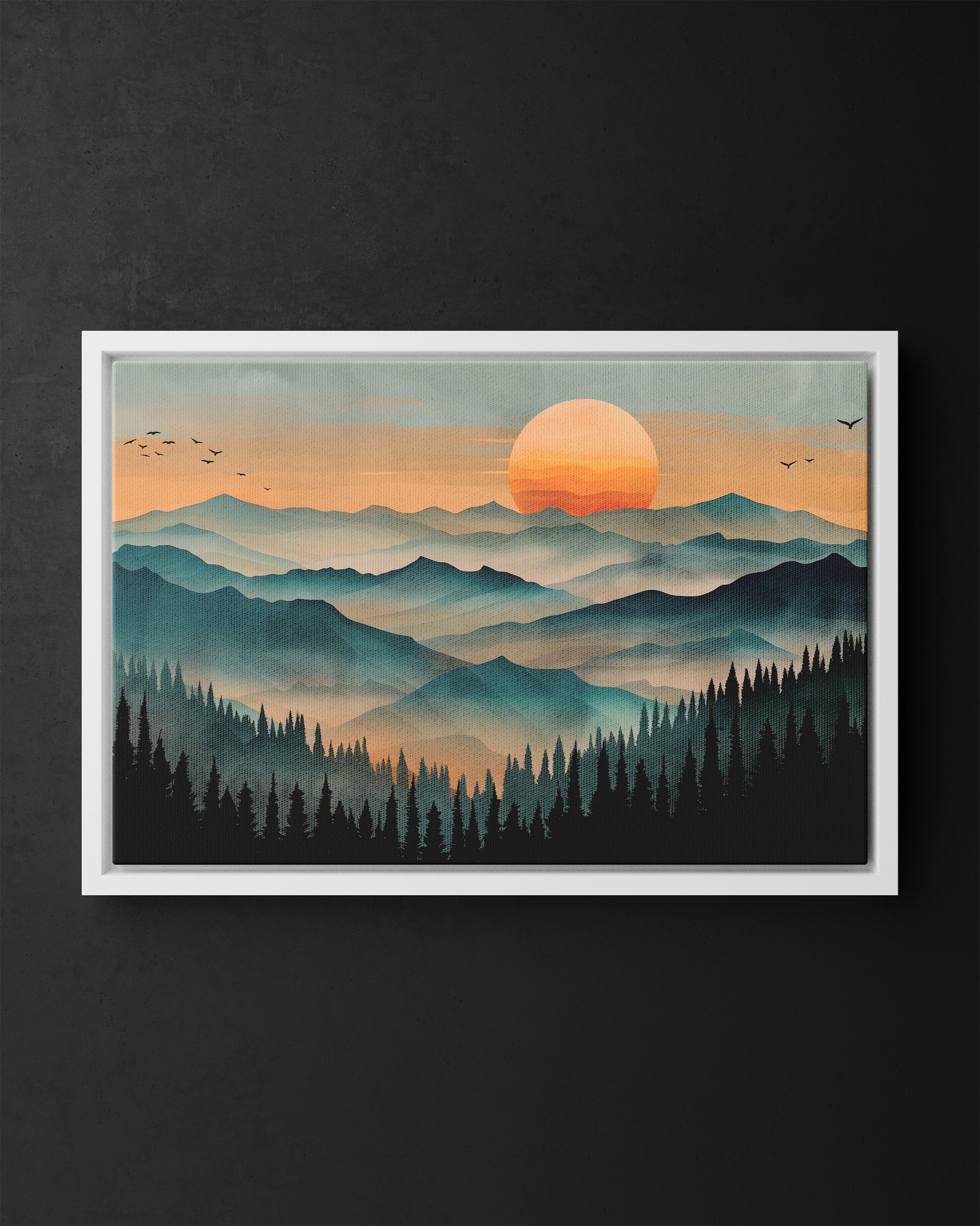 Framed Canvas - Sunset Serenity Mountain Range