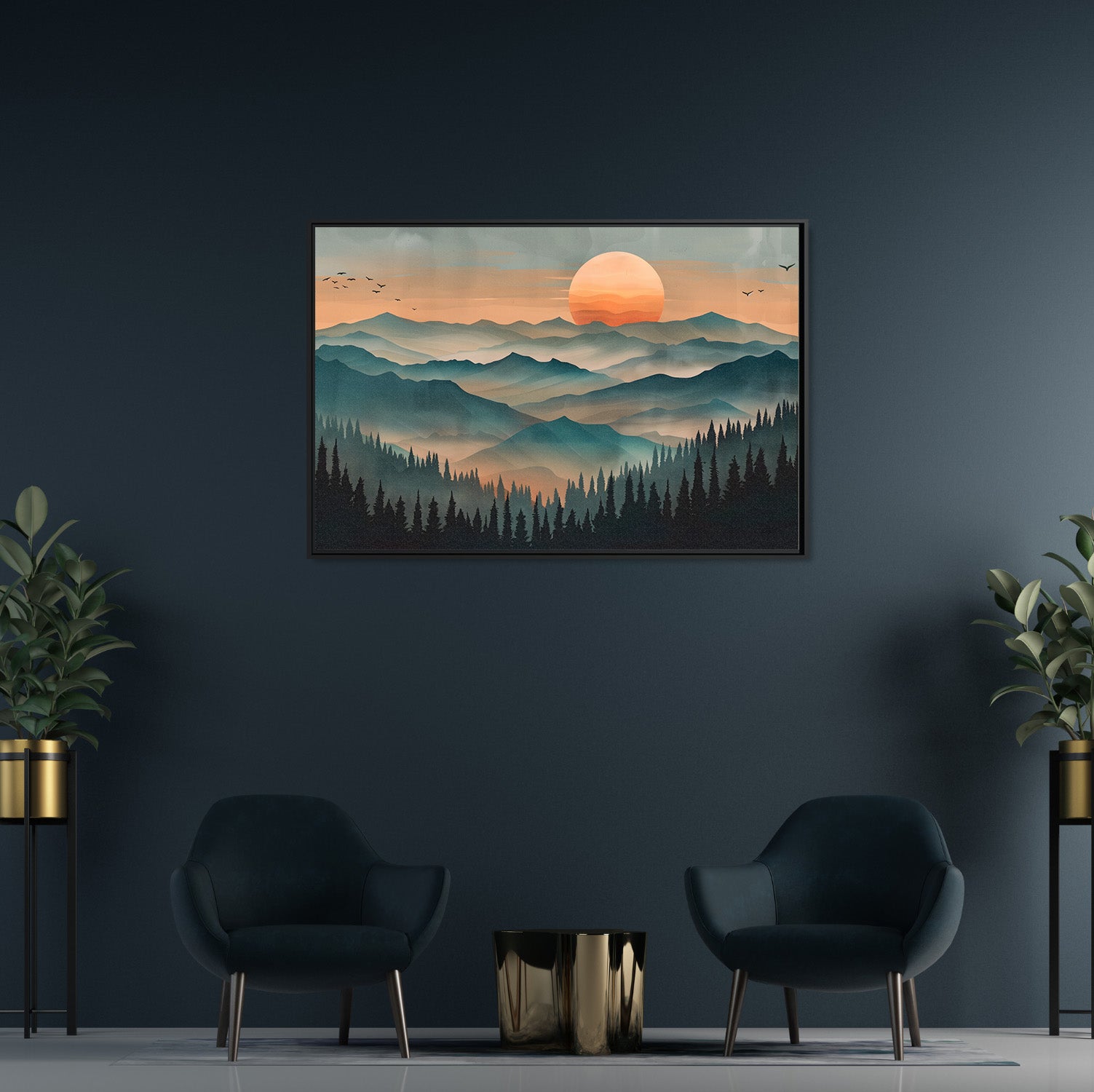 Framed Canvas - Sunset Serenity Mountain Range