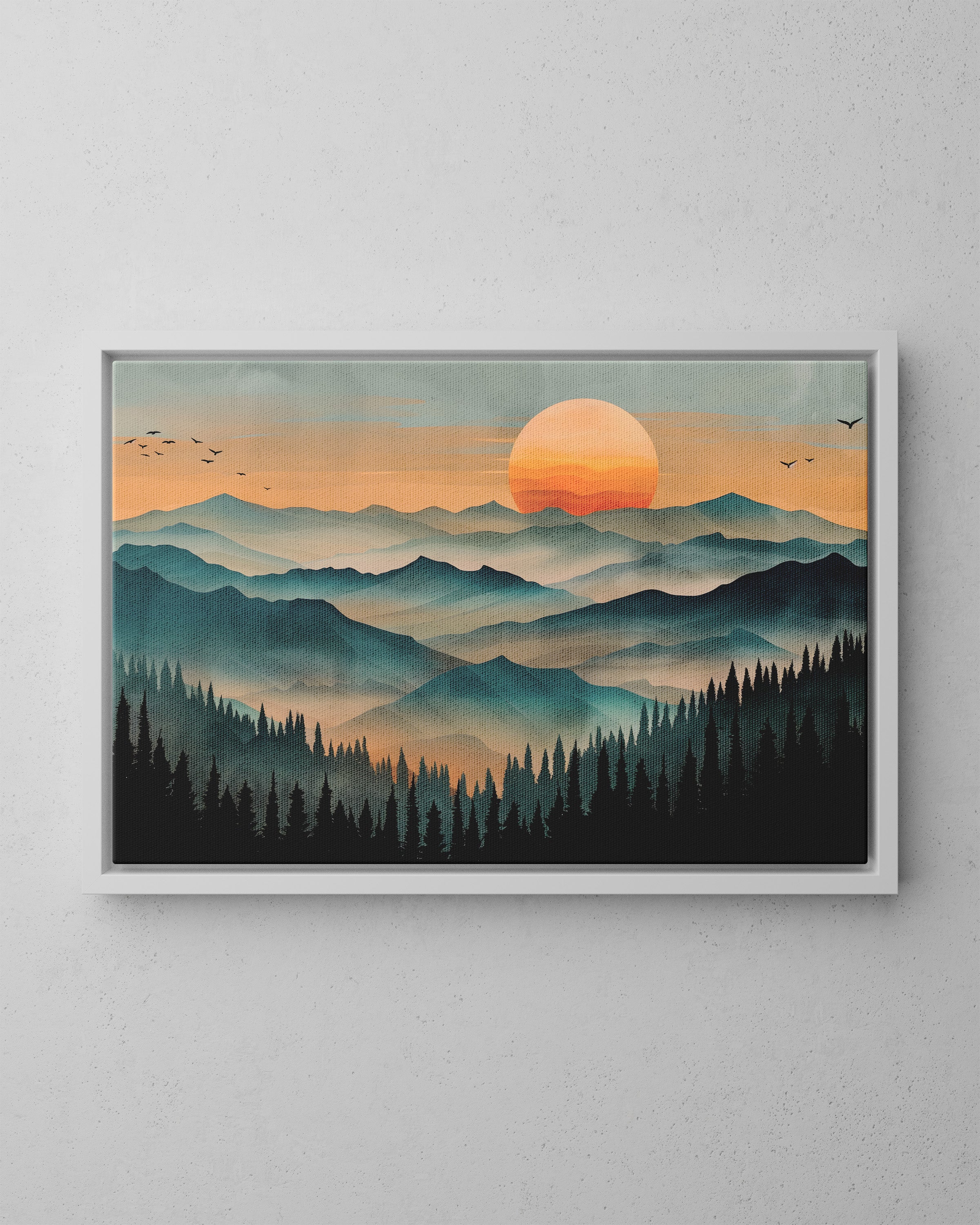 Framed Canvas - Sunset Serenity Mountain Range