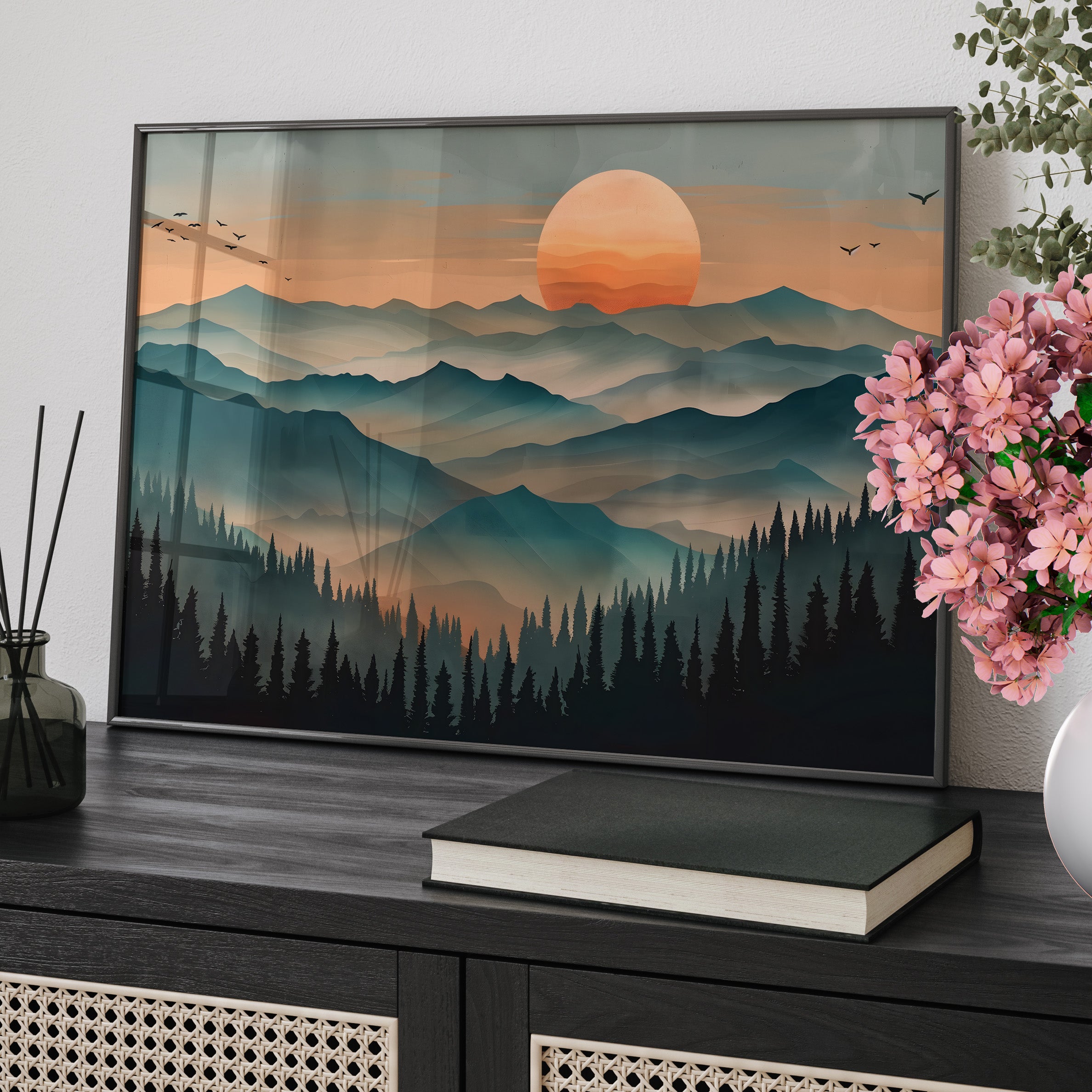 Framed Paper Print - Sunset Serenity Mountain Range