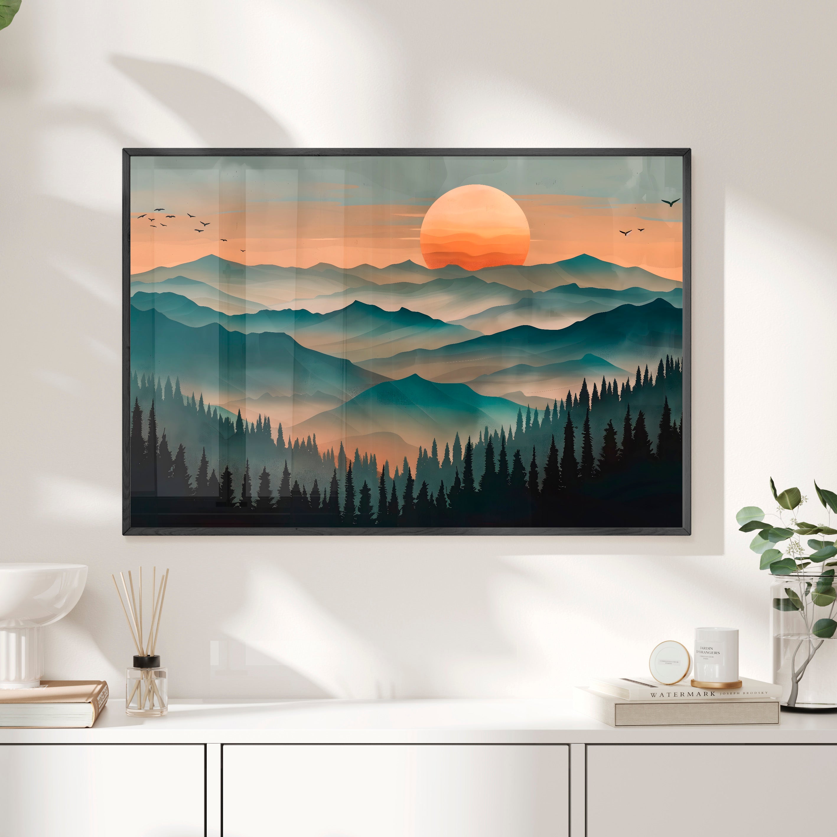 Framed Paper Print - Sunset Serenity Mountain Range