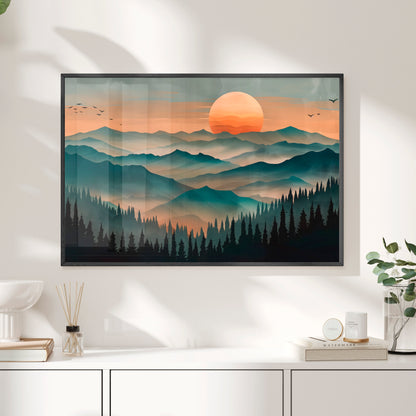 Framed Paper Print - Sunset Serenity Mountain Range