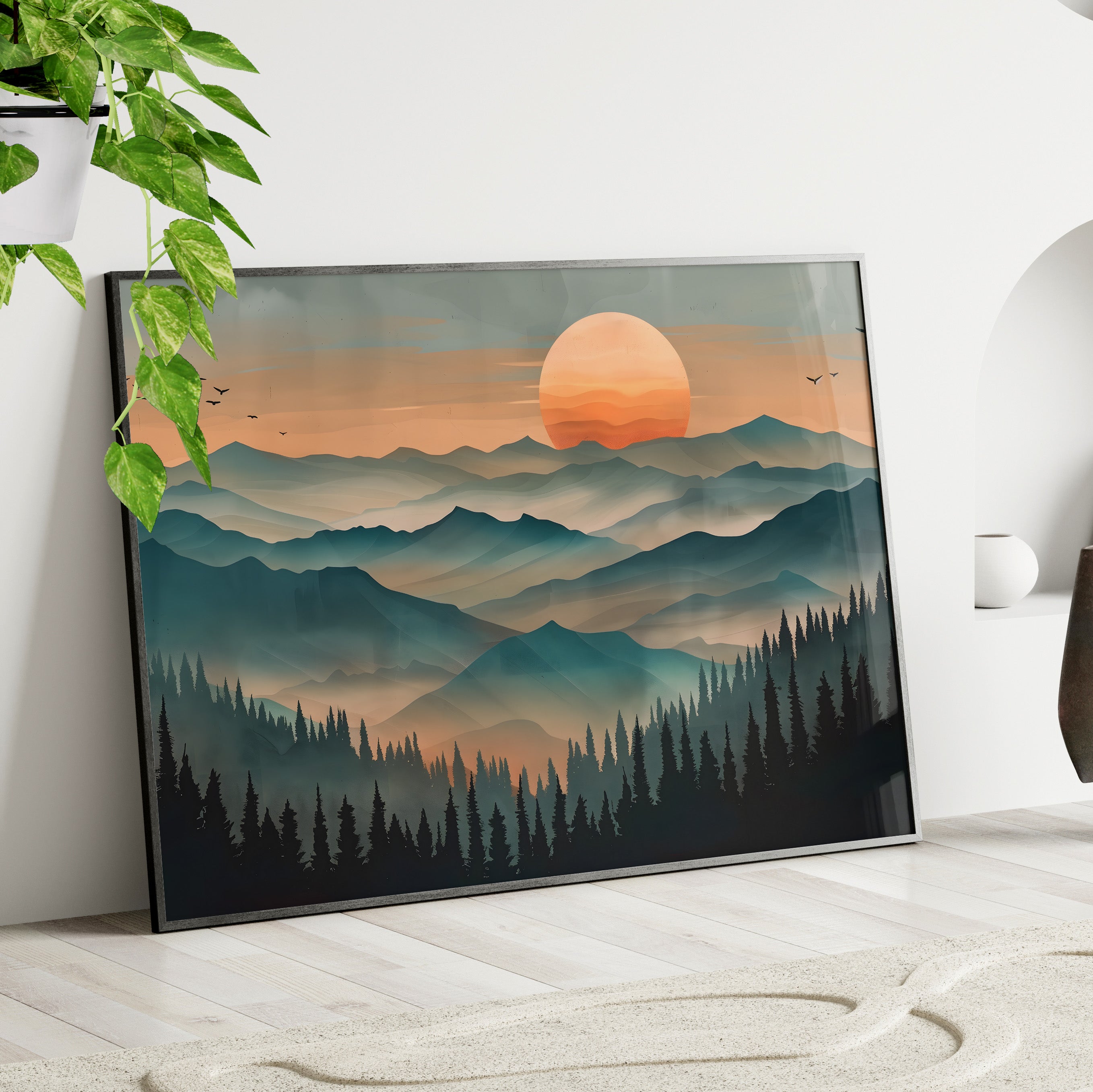 Framed Paper Print - Sunset Serenity Mountain Range