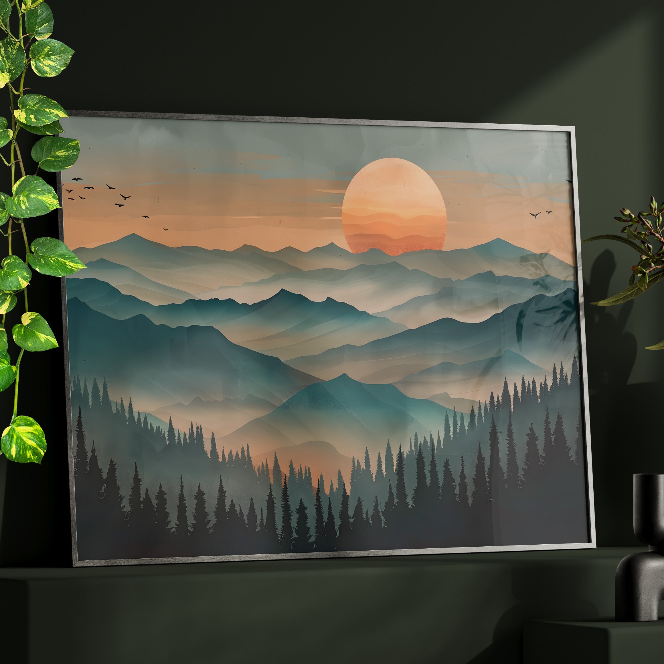 Framed Paper Print - Sunset Serenity Mountain Range