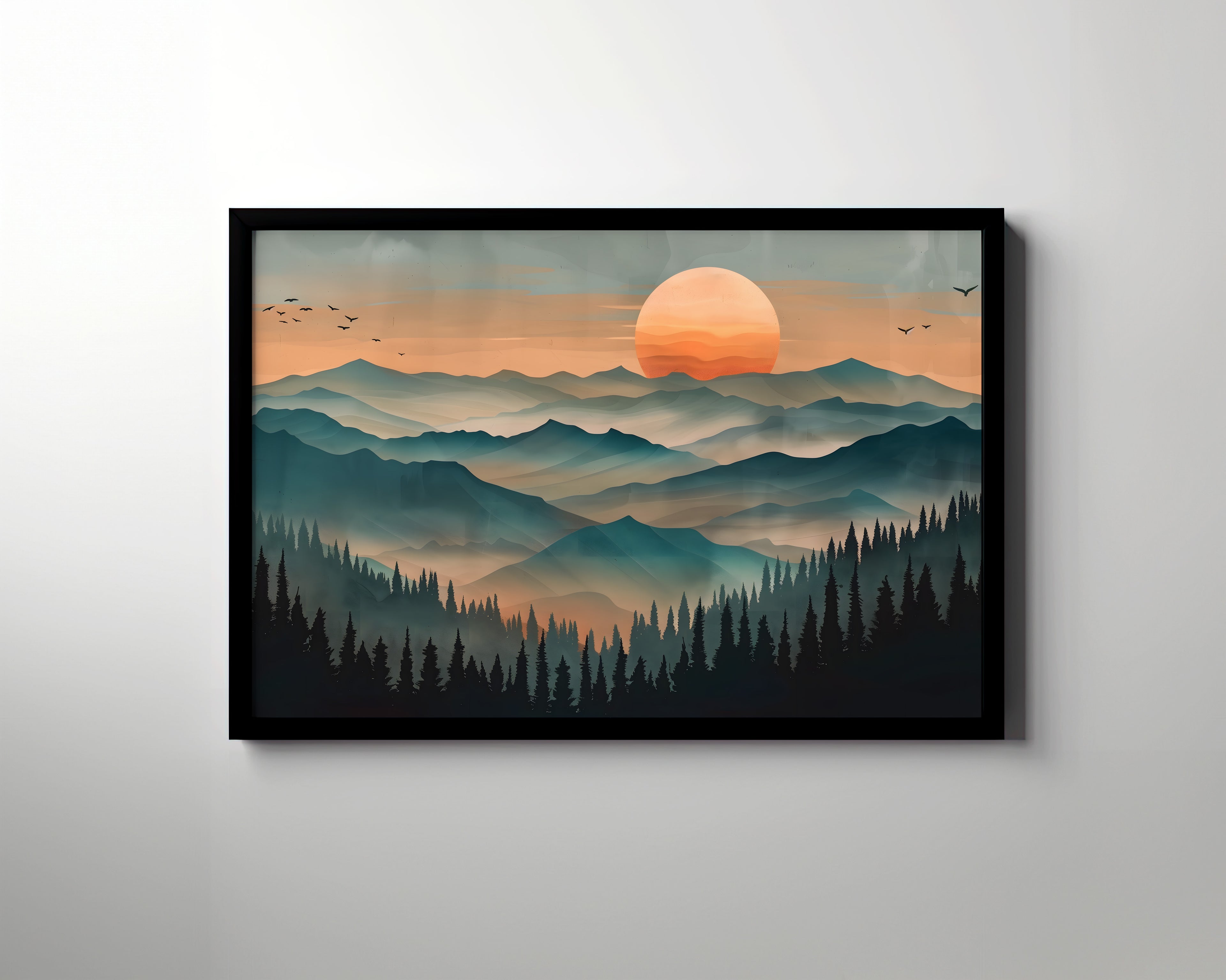 Framed Paper Print - Sunset Serenity Mountain Range