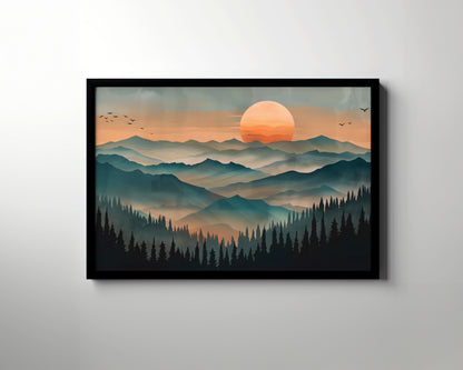 Framed Paper Print - Sunset Serenity Mountain Range