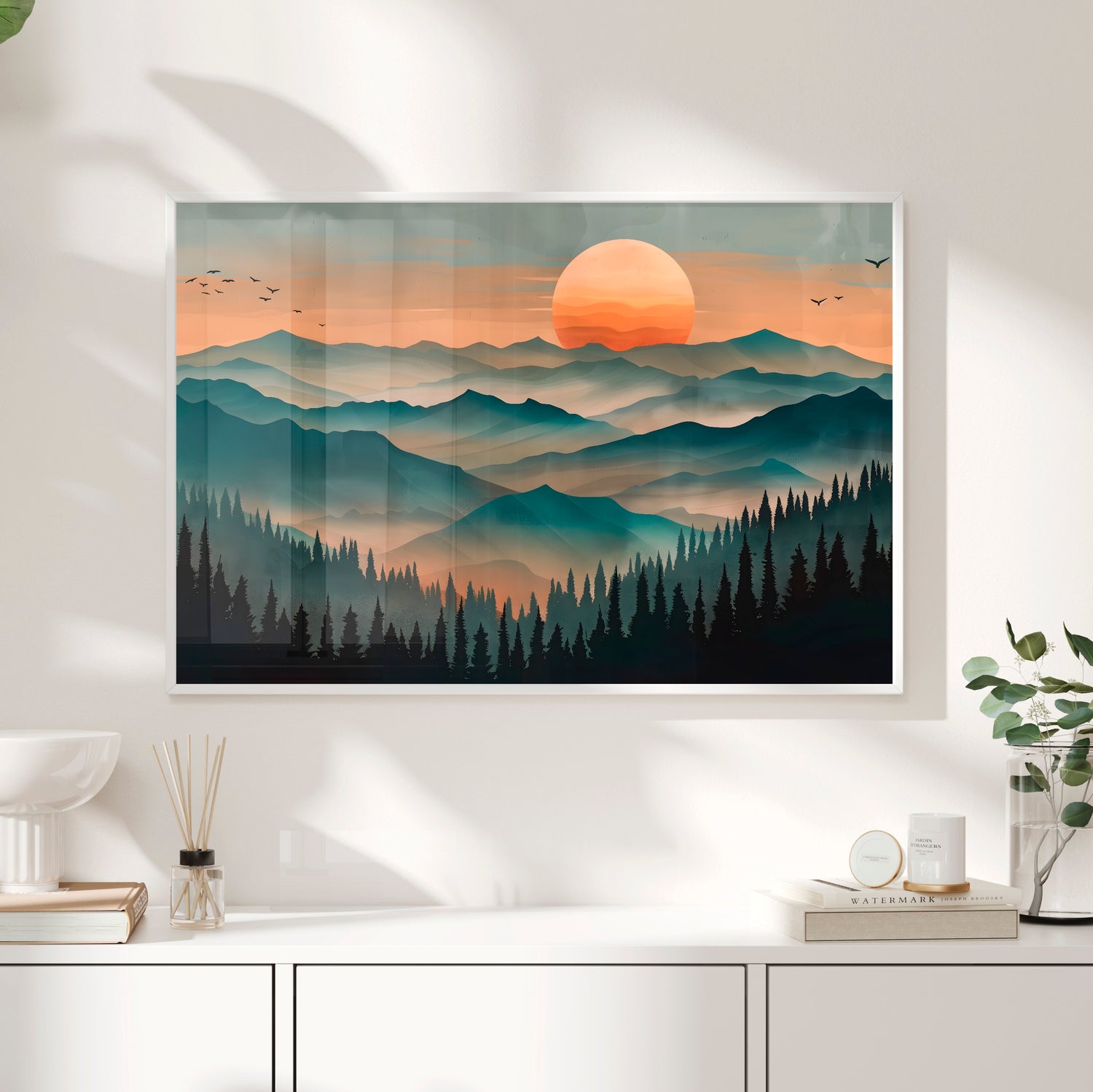 Framed Paper Print - Sunset Serenity Mountain Range