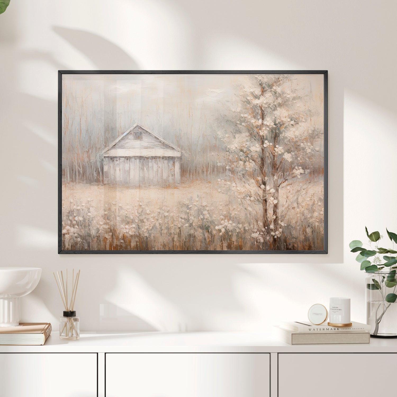 Framed Paper Print - Whispers of Winter Barn