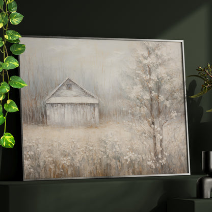 Framed Paper Print - Whispers of Winter Barn