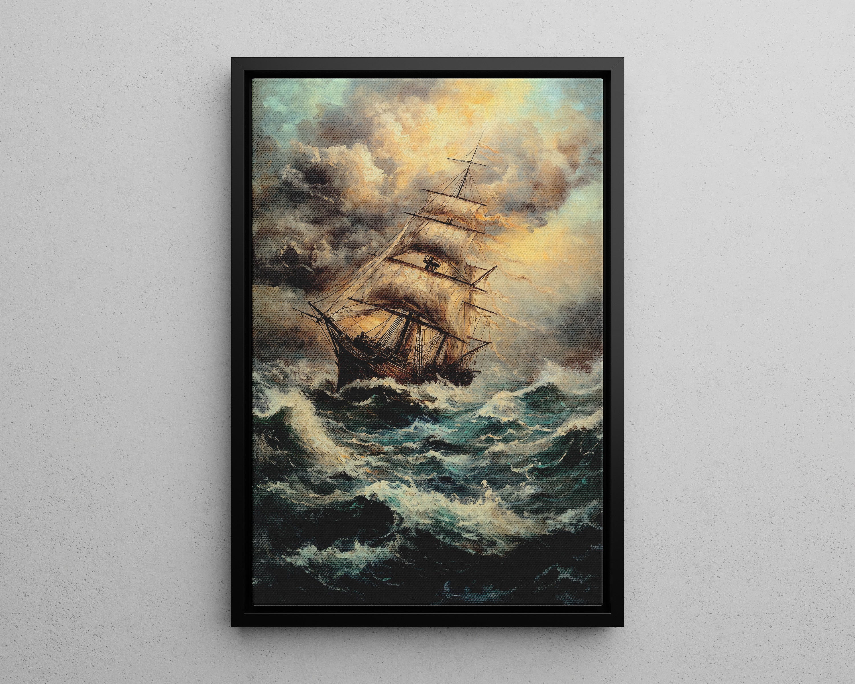 Framed Canvas - Stormy Voyage Sailing Ship