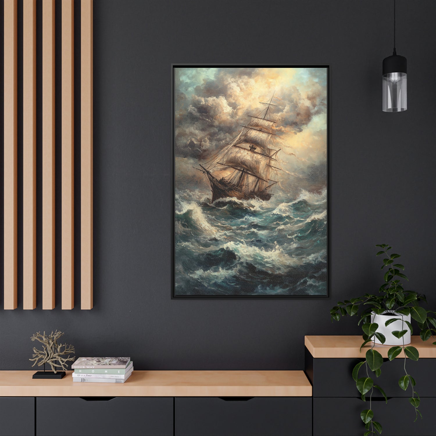 Framed Canvas - Stormy Voyage Sailing Ship